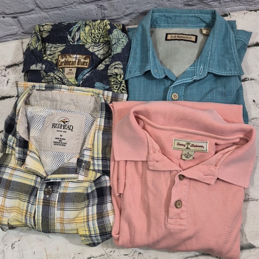 Summer Shirts Mens Size M Hawaiian Polo Tommy Bahama Redhead GH Bass Lot Of 4
